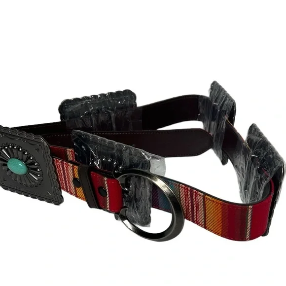 Lucky & Blessed Concha High Sierra Red Serape Turquoise Tooled Square Be…